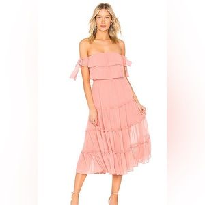 MISA LA Beautiful tiered midi dress partially lined ruffled cold shoulder